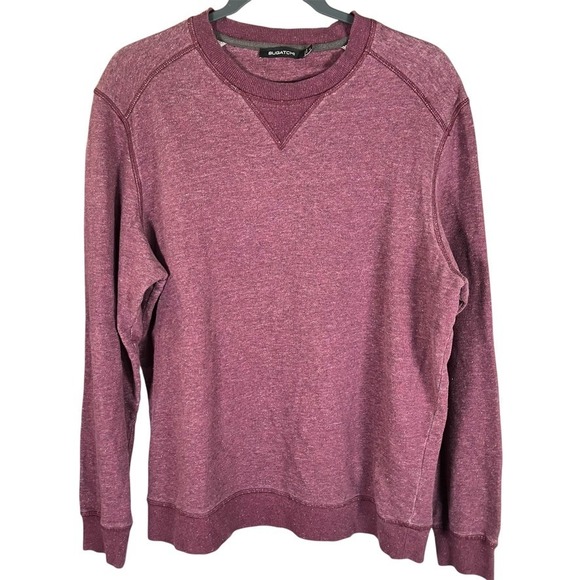 Bugatchi Mens Burgundy Crew Neck Long Sleeve Cotton Pullover Sweater Large - Picture 1 of 15